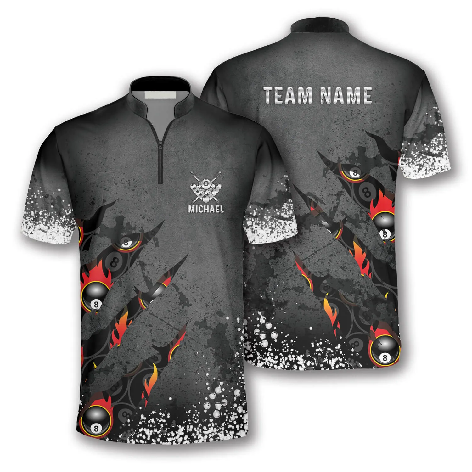 8 Ball Paint Splash Custom Billiard Jerseys for Men, Personalized Team Name Team Billiard Shirt