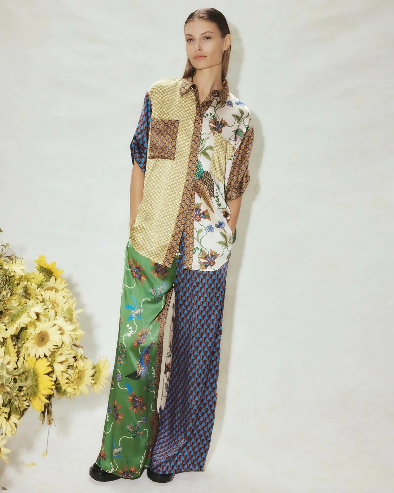 Alemais Birdie Splices Silk Shirt and Pant