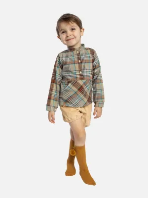 Baby Boy Aiden Collection Tartan Spanish Shirt with Jam Pants-Mustard Yellow