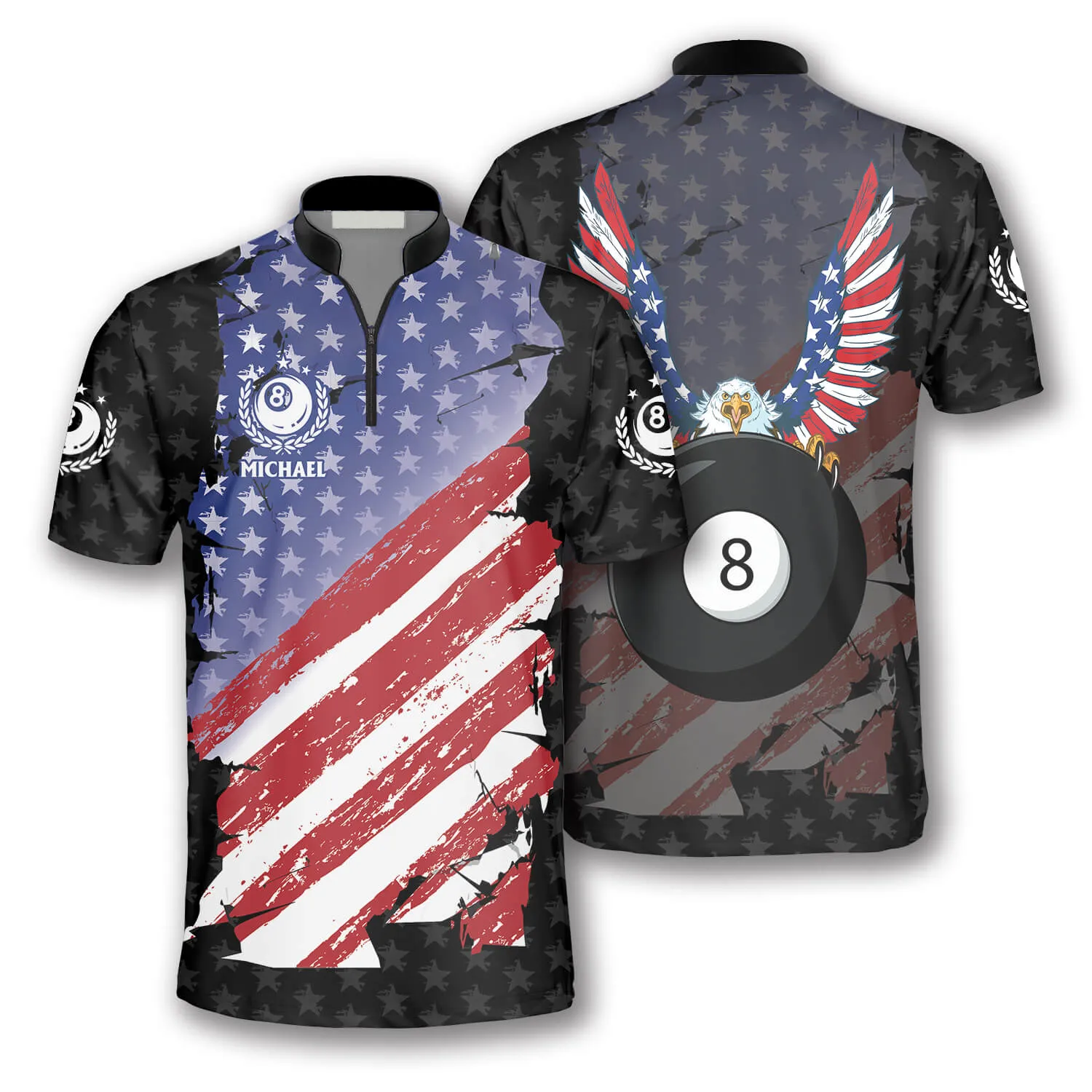 Ball 8 Eagle USA Flag Custom Billiard Jerseys for Men, Billiard 3D shirt for men, Gift For Billiard Players