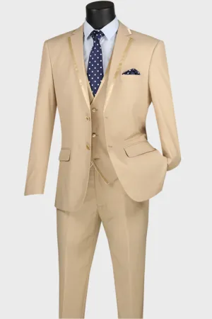 Beige 3 Piece Notch Lapel Tuxedo