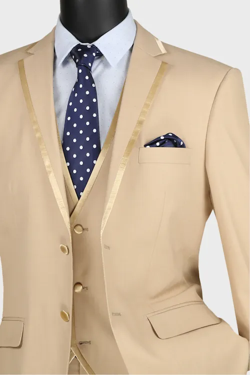 Beige 3 Piece Notch Lapel Tuxedo