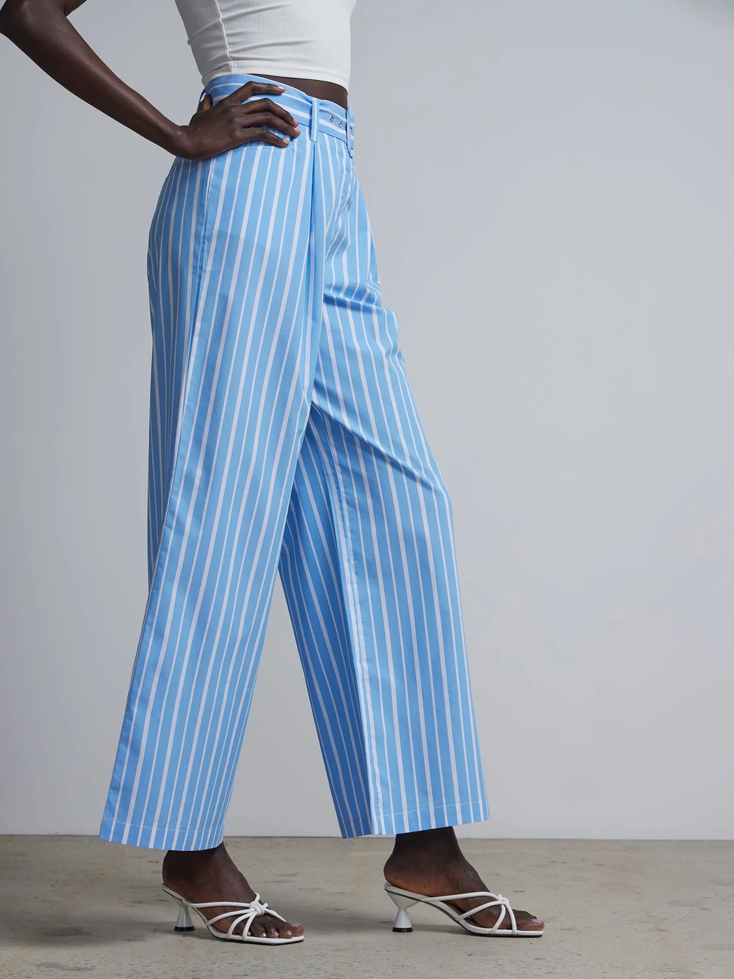 Belted Poplin Wide Leg Pants