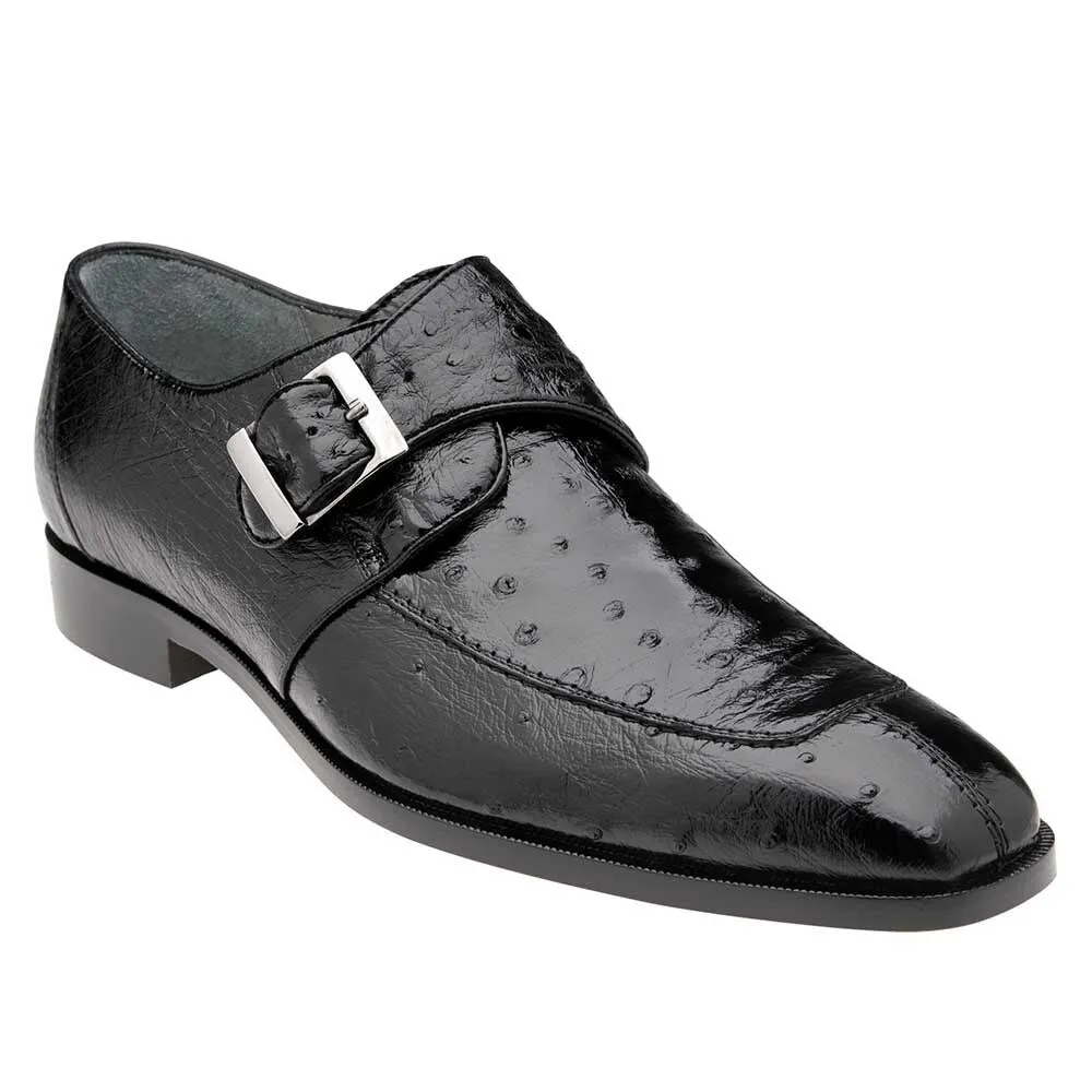 Belvedere Josh Men's Split Toe Monkstraps Black Genuine Ostrich Loafers