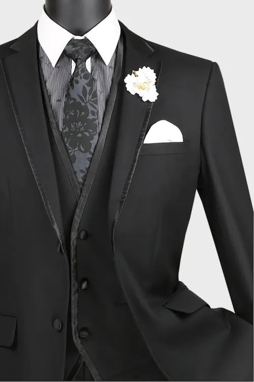 Black 3 Piece Notch Lapel Tuxedo