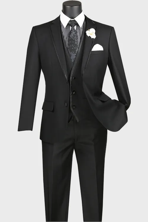 Black 3 Piece Notch Lapel Tuxedo