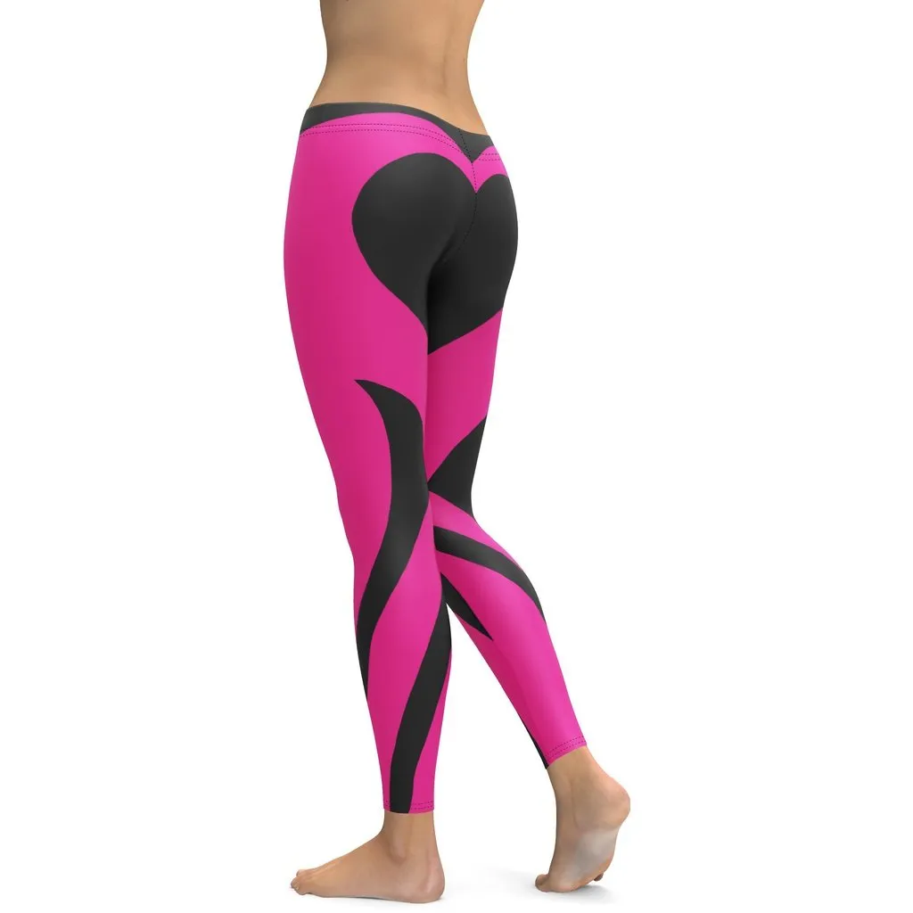 Black & Pink Heart Shaped Leggings