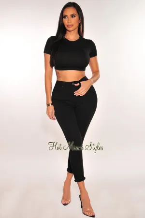 Black Denim High Waisted Stretchy Skinny Ankle Jeans