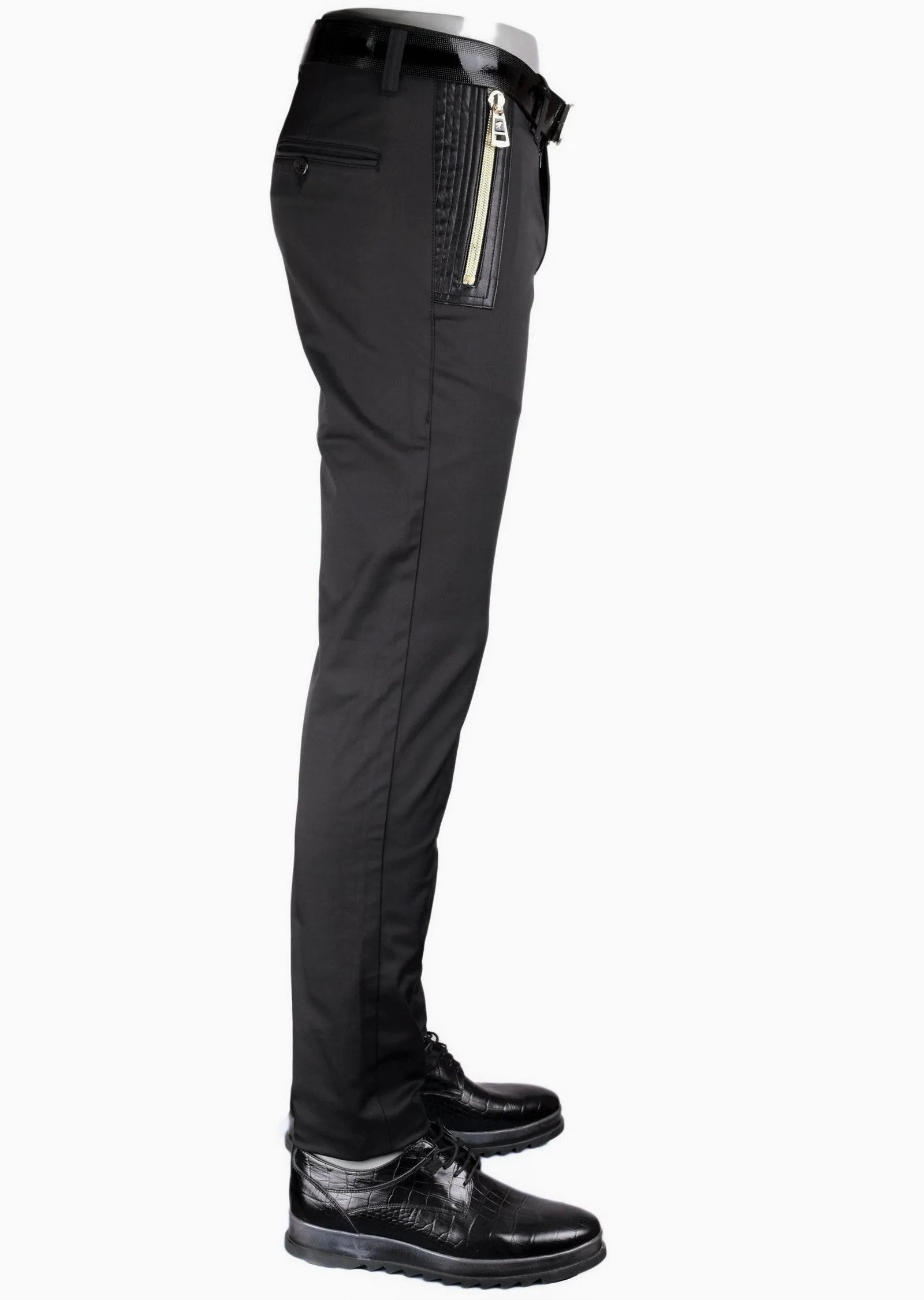 Black Gold Zipper Tech Stretchy Pants