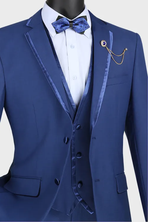 Blue 3 Piece Notch Lapel Tuxedo