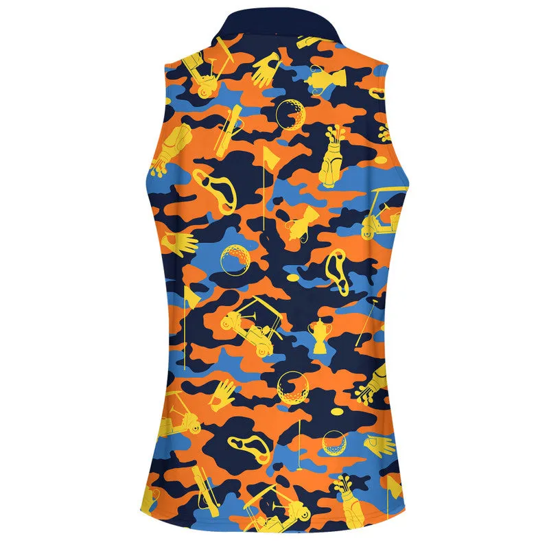 Blue And Orange Golf Set Women Sleeveless Polo Shirt Sport