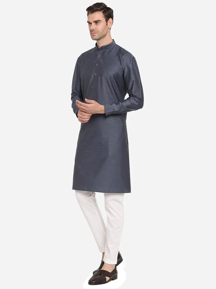 Blulish Grey  Self Design Regular Fit Modi Kurta | JadeBlue