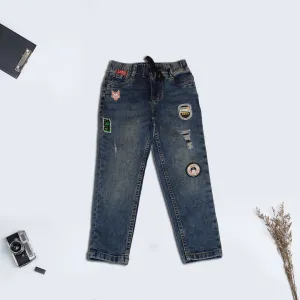 Boys Blue Distressed and Printed Jeans