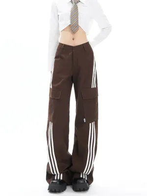 Brown Wide-Leg Cargo Track Pants