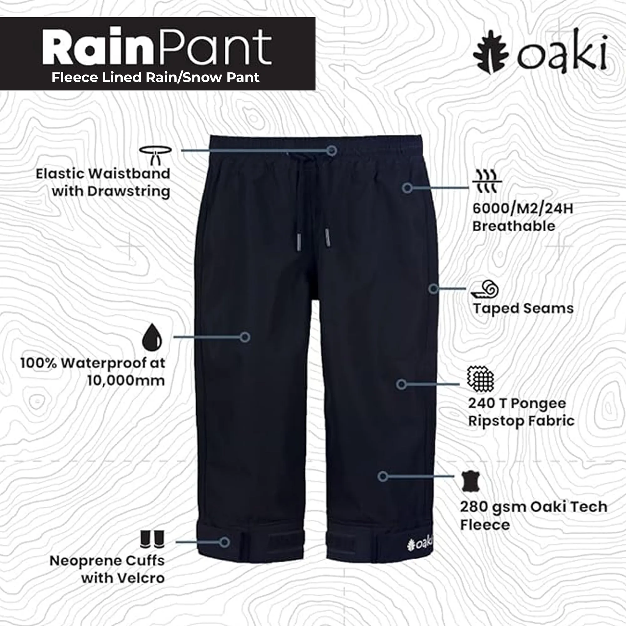 Children's Fleece-lined Rain/Snow Pants, Black