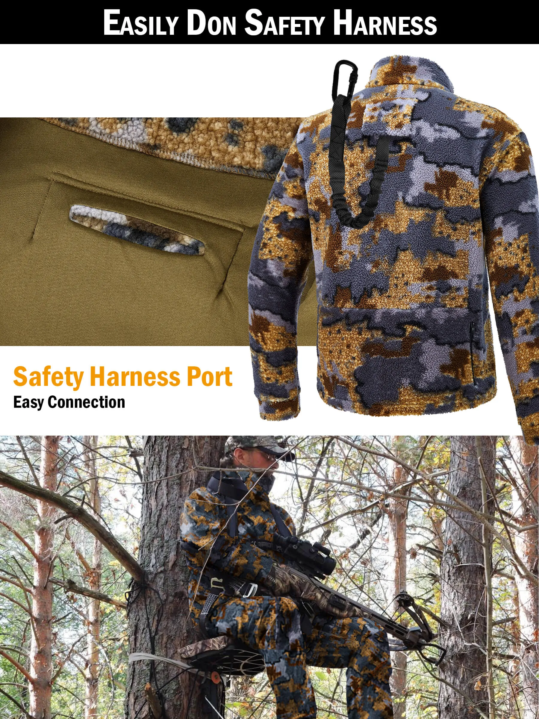 Cold Weather Wind Proof Bow Hunting Clothes for Men, Camo Hunting Jacket and Pants with Fleece