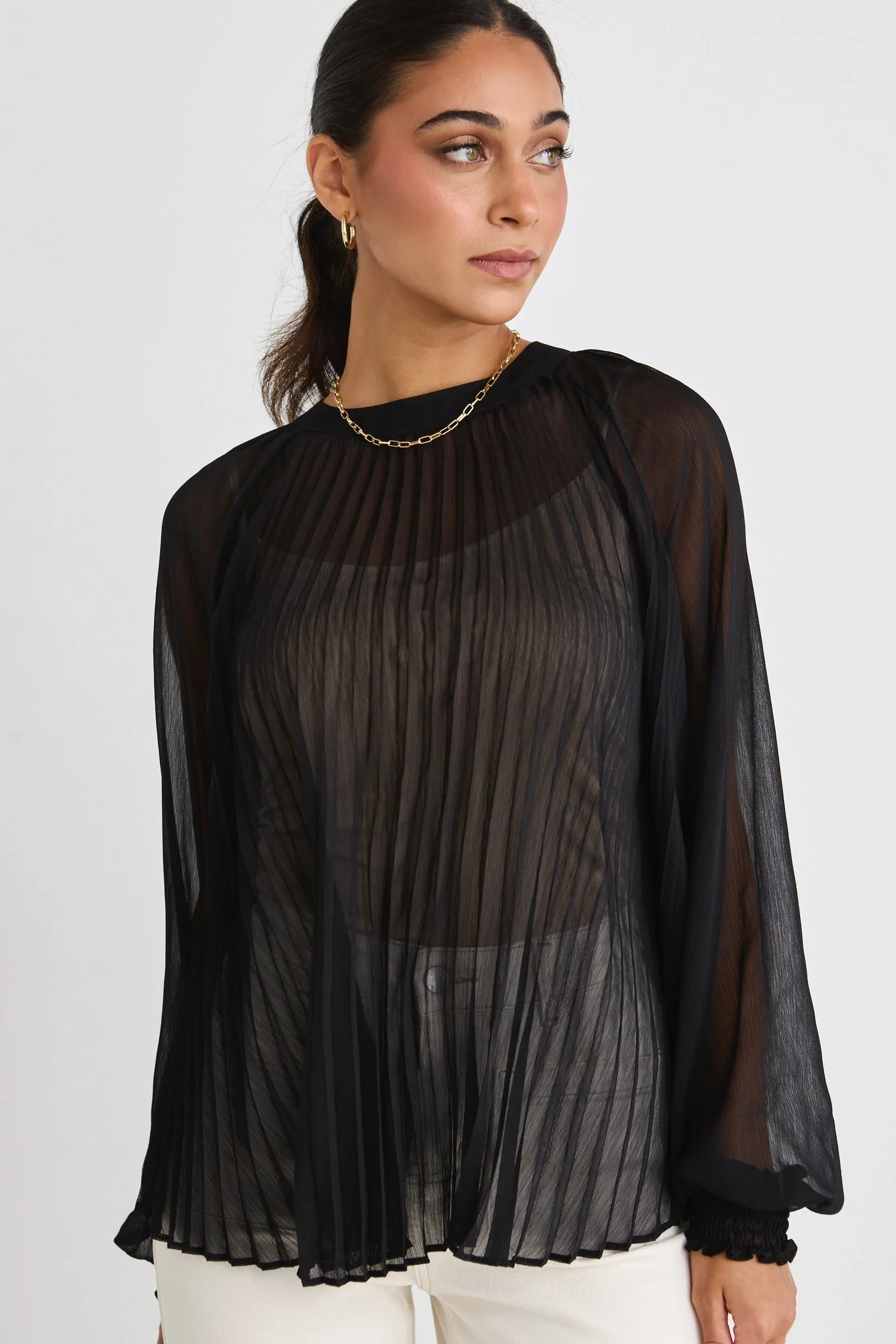 Corral Black Sheer Pleated Swing Top