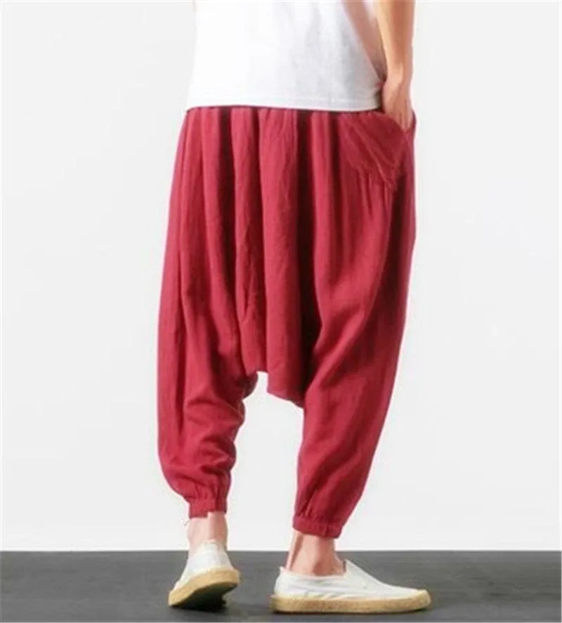 Cotton and Linen Drop Crotch Harem Pants