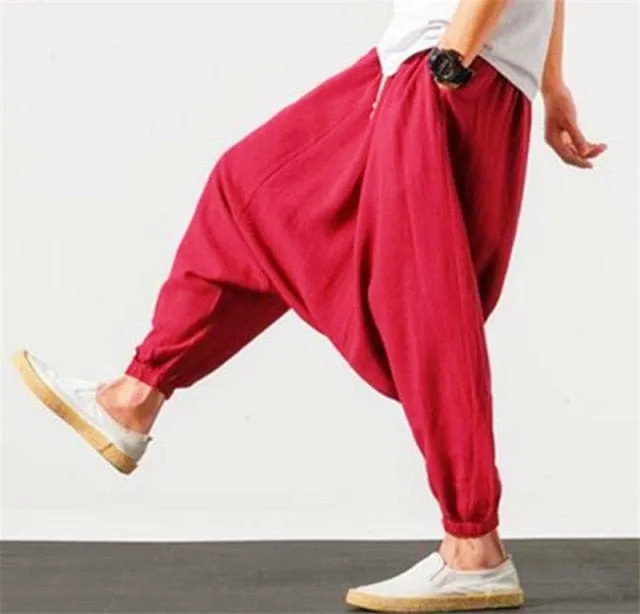 Cotton and Linen Drop Crotch Harem Pants