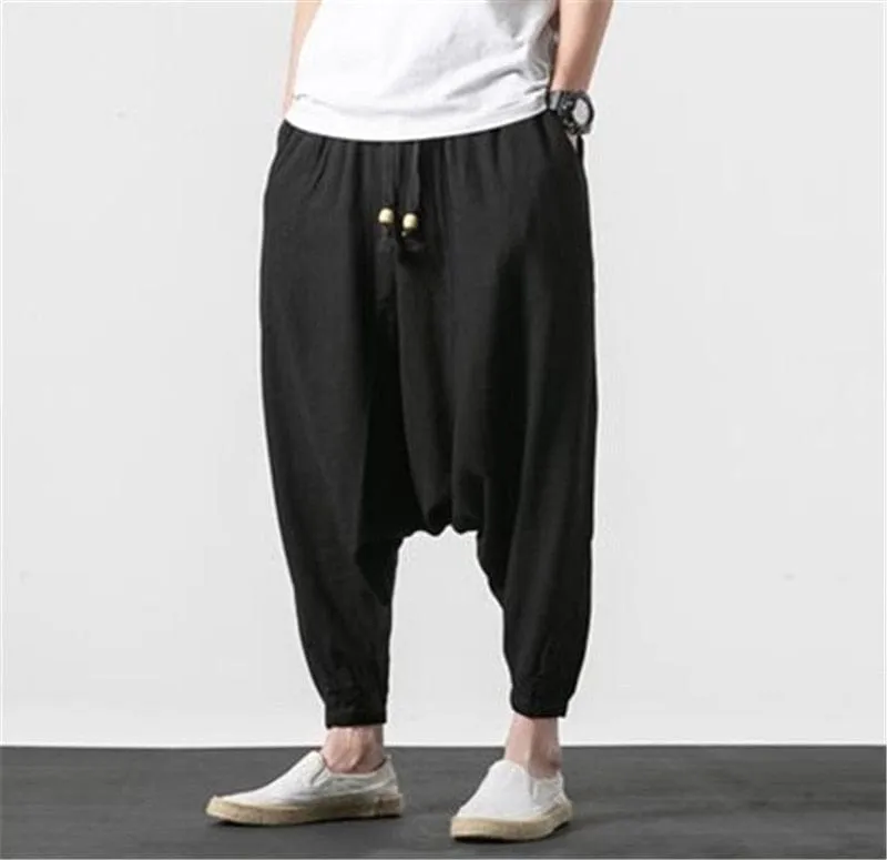 Cotton and Linen Drop Crotch Harem Pants