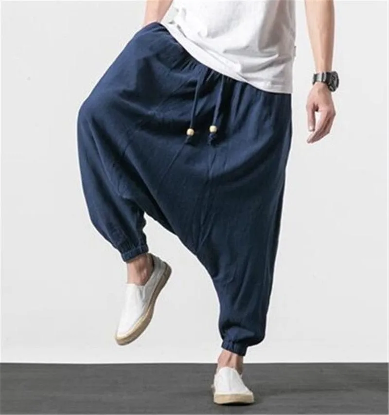 Cotton and Linen Drop Crotch Harem Pants