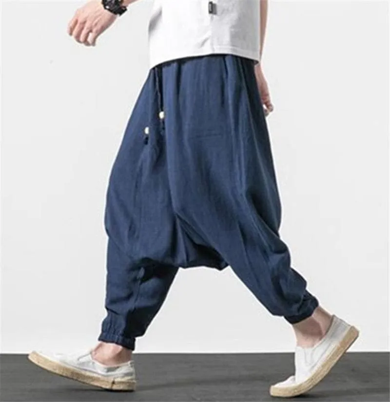 Cotton and Linen Drop Crotch Harem Pants