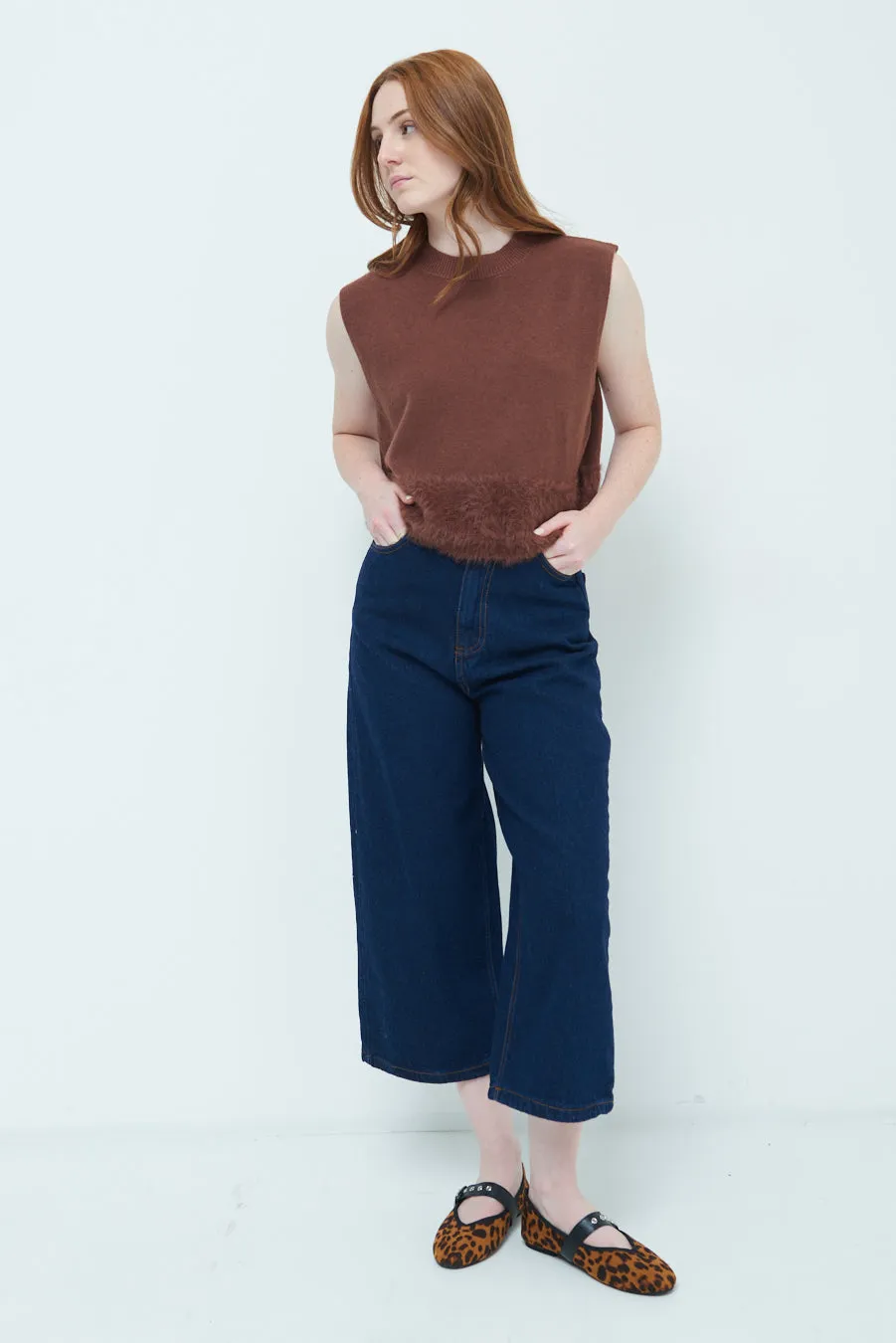 Cropped wide-leg denim pants wholesale