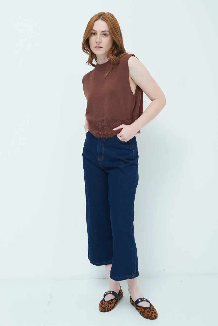 Cropped wide-leg denim pants wholesale