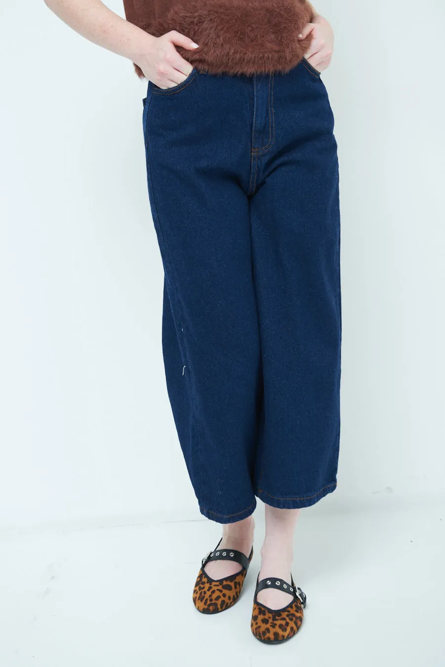 Cropped wide-leg denim pants wholesale