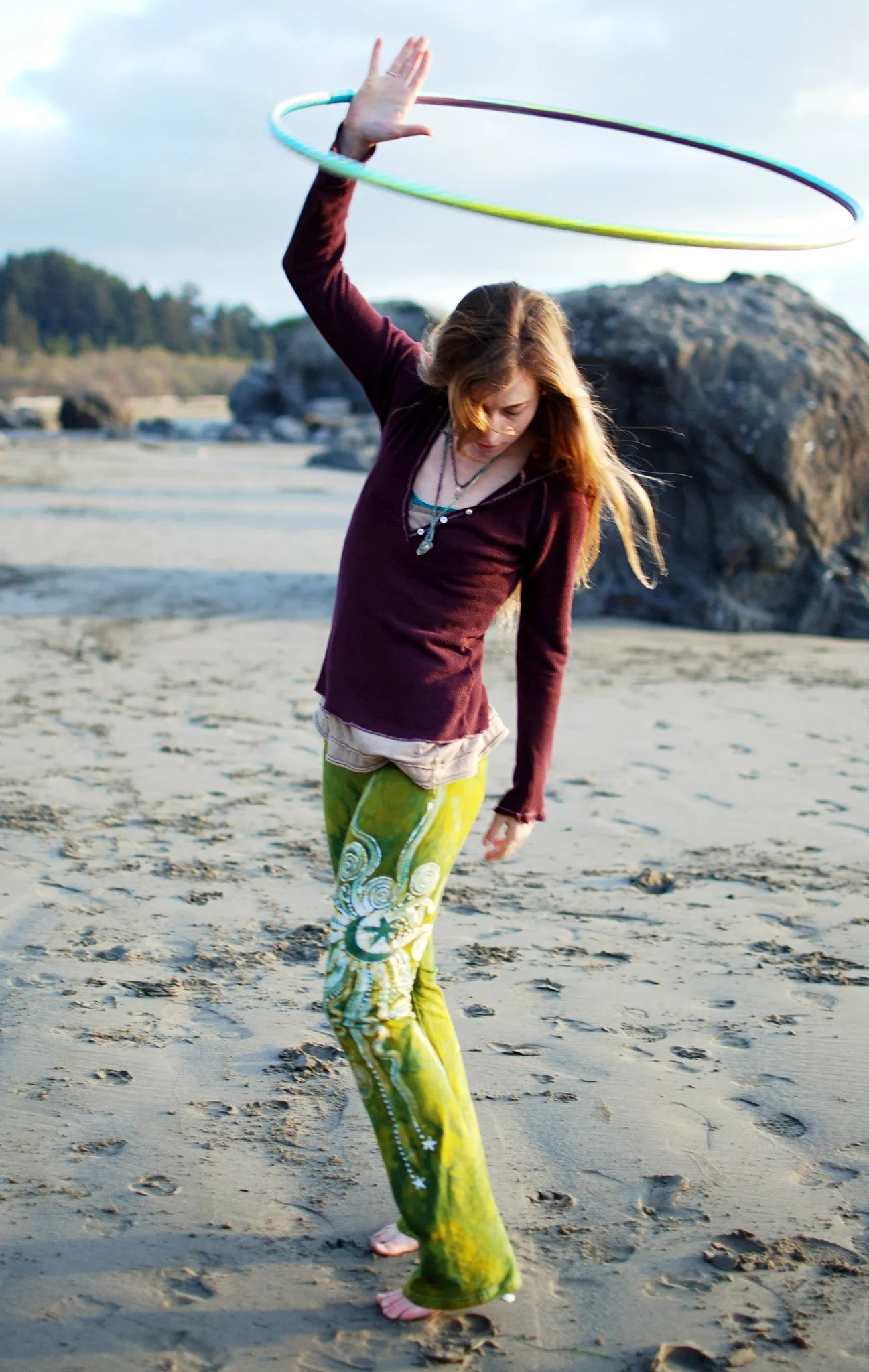 Dancing Green Handmade Batik Stretchy Hoop Pants