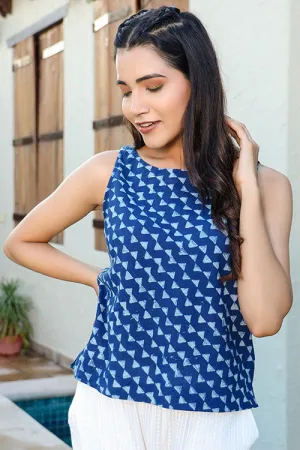 Dharan Cotton "Crop Top" Indigo Block Printed Top