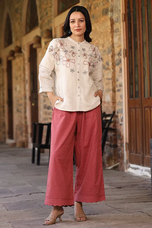 Dharan Scallop Cotton Coral Pants