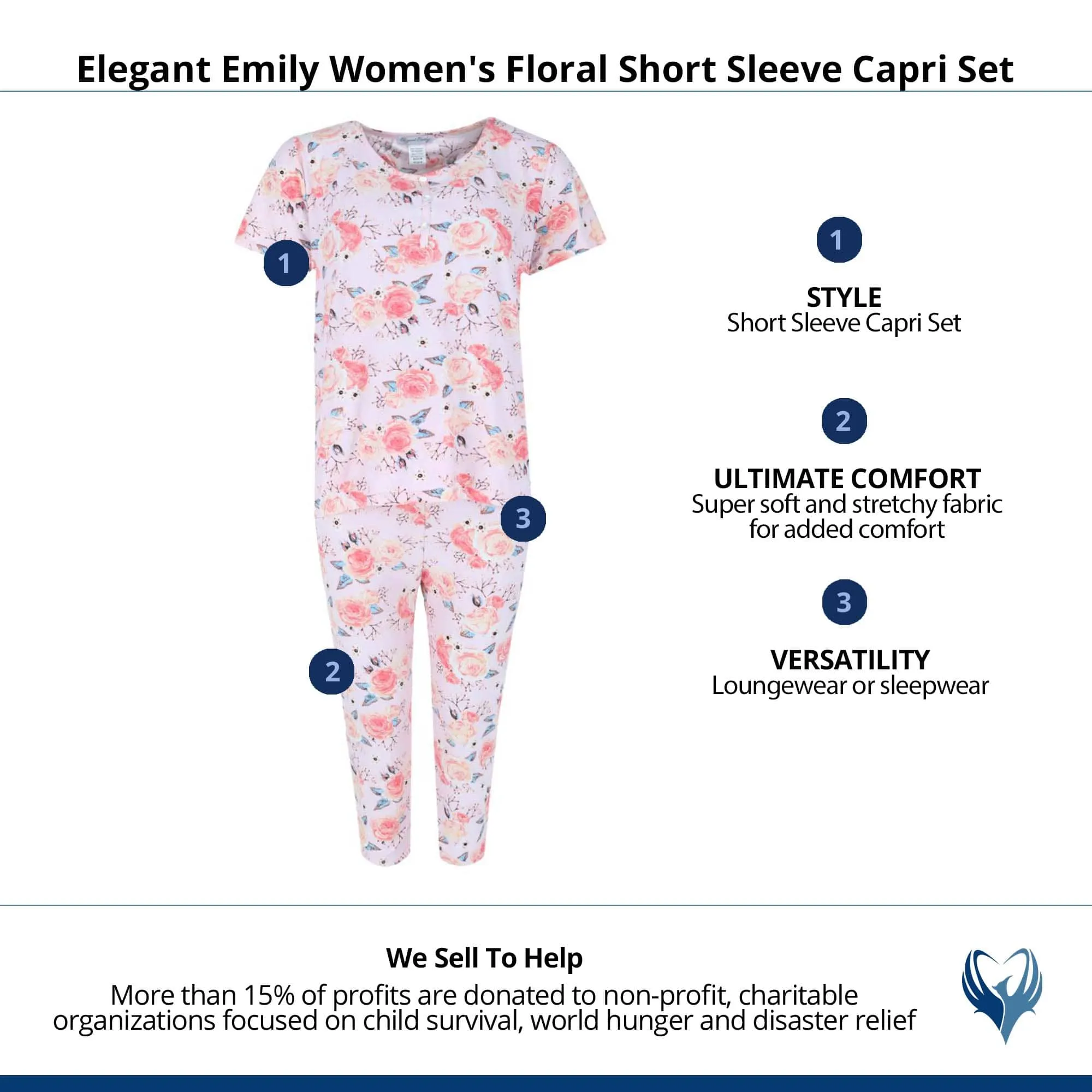 Elegant Emily Women's Floral Short Sleeve Capri Set