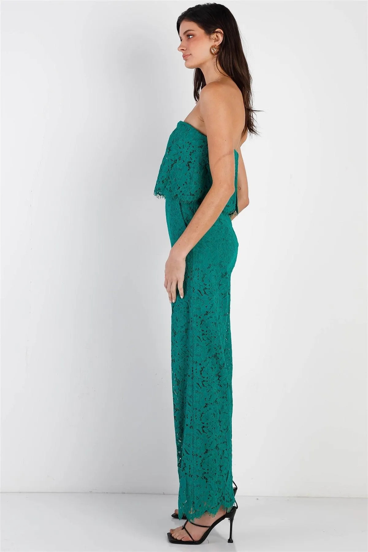 Emerald Lace Sleeveless Wide Leg Jumpsuit /2-1-2-1