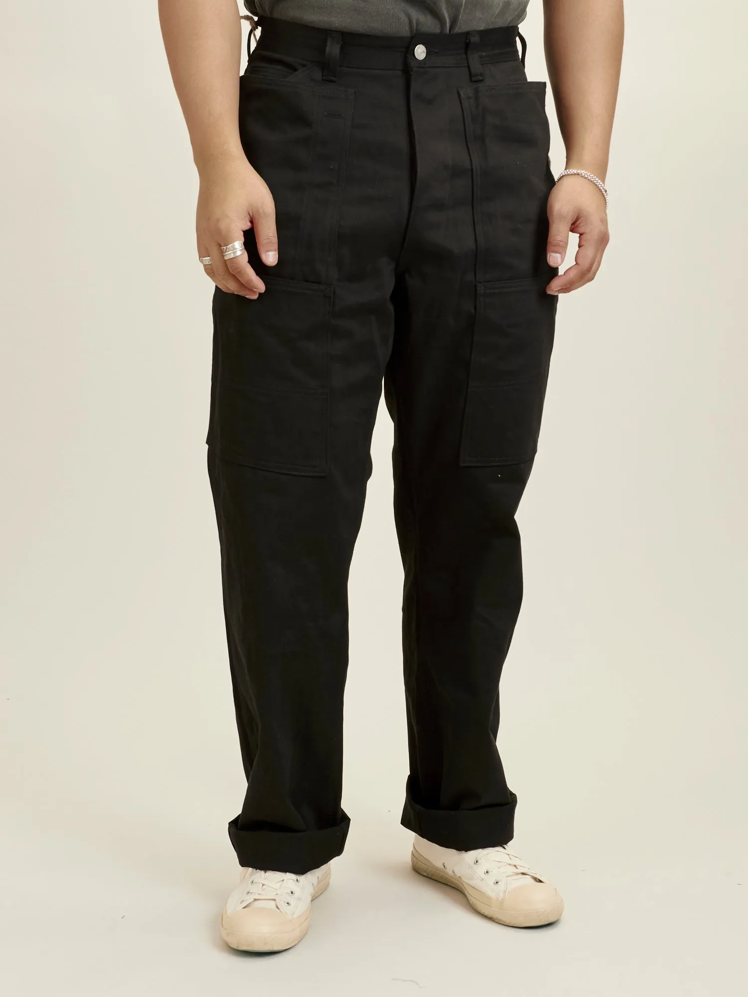 Fall Leaf Tough Pants in Black Work Satin