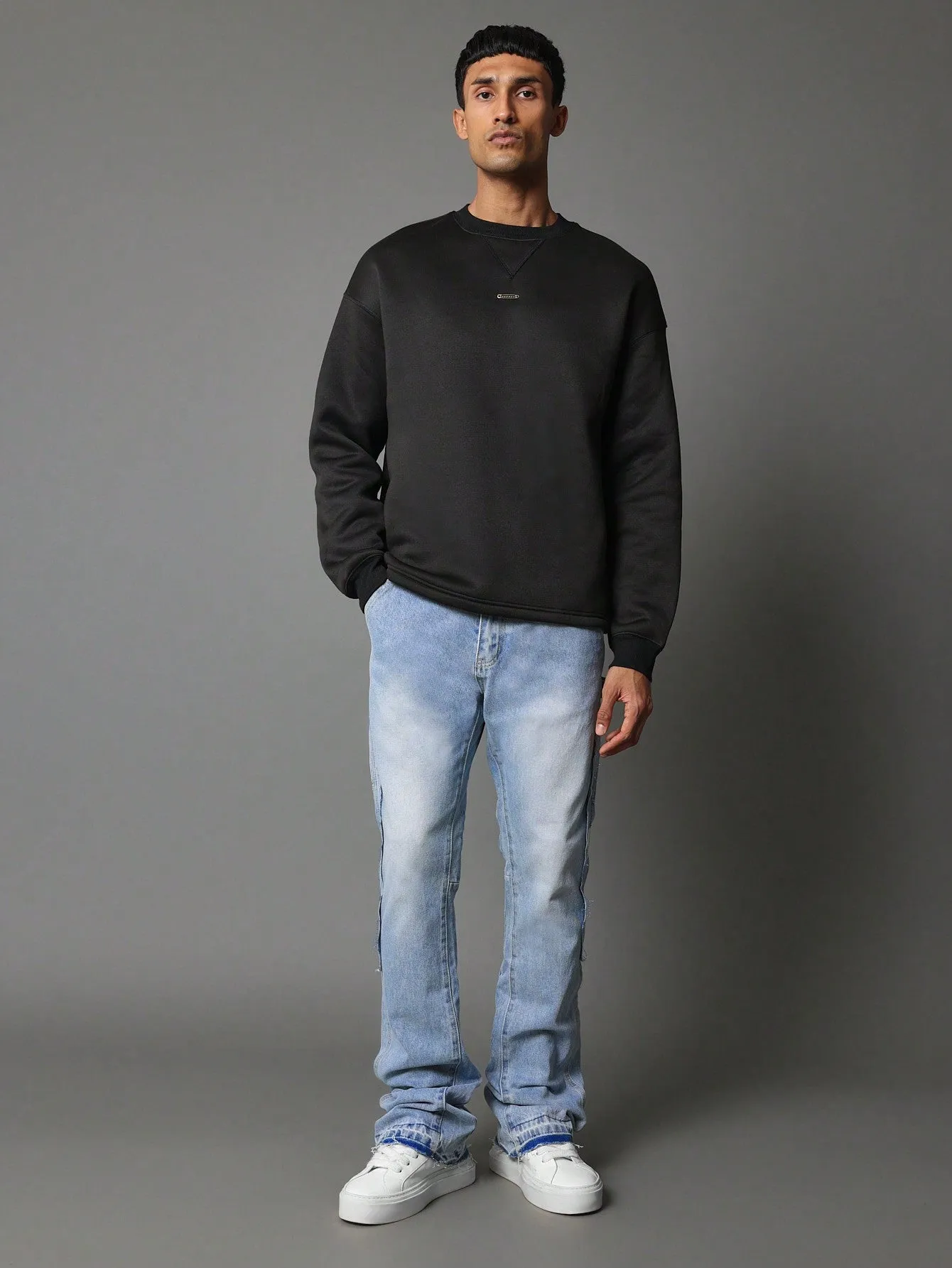 Flare Fit Washed Raw Edge Carpenter Jean