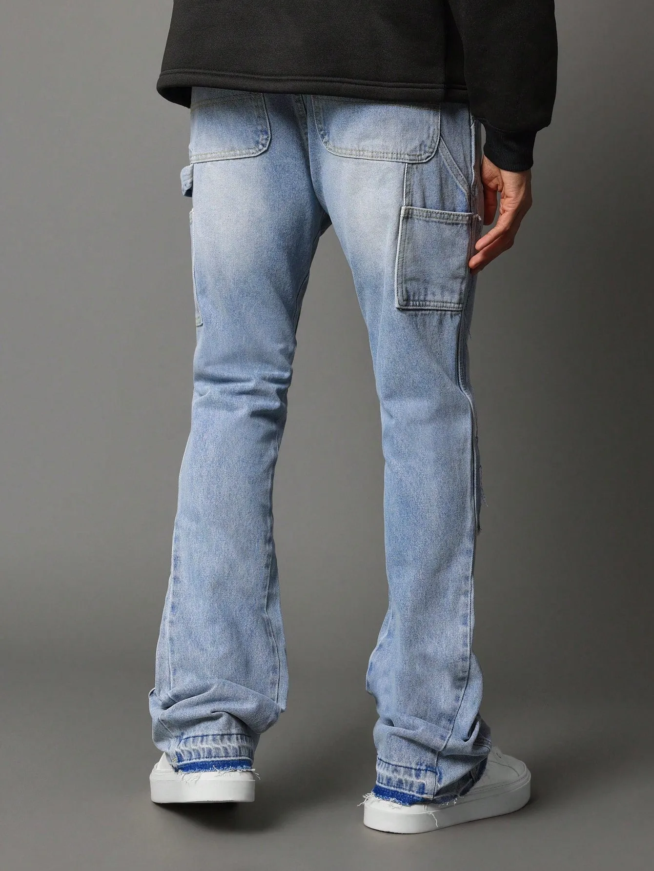 Flare Fit Washed Raw Edge Carpenter Jean