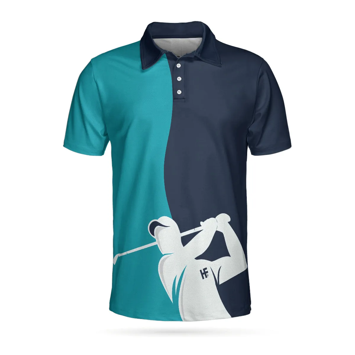 Golf Blue And Navy Short Sleeve Polo Shirt, White Silhouette Golfing Polo Shirt, Best Golf Shirt For Men Coolspod