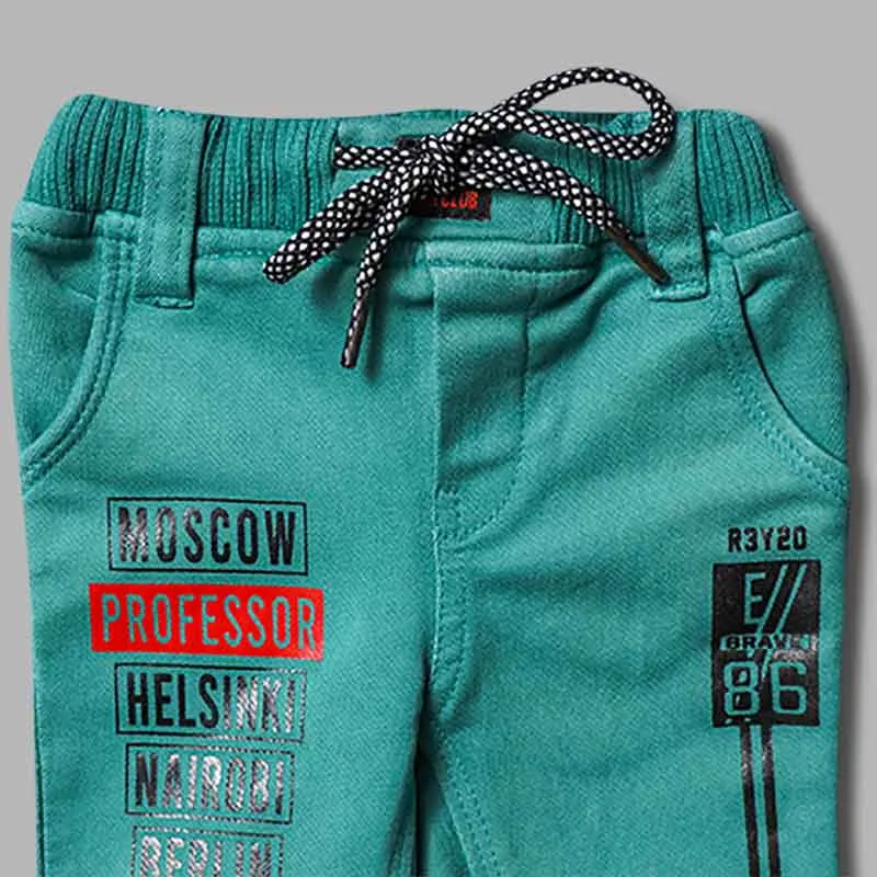 Green & Grey Elastic Waist Boys Jeans