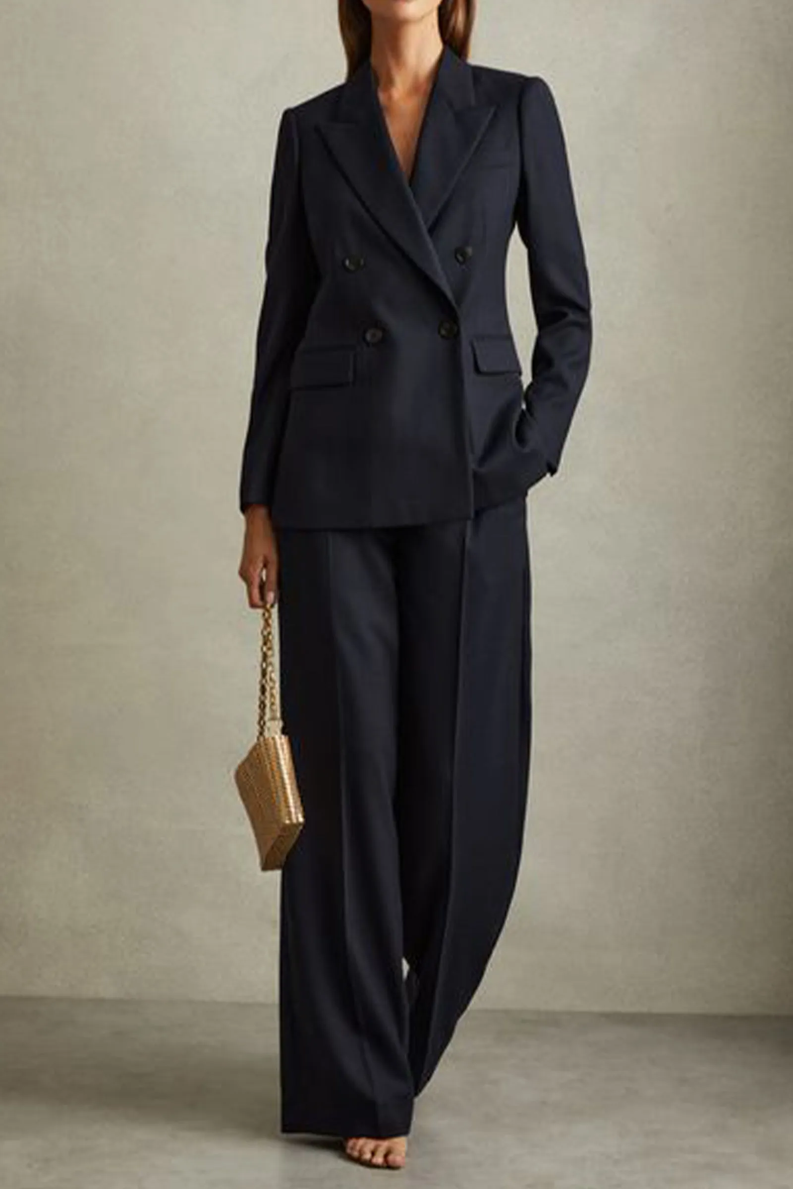 Hallie Textured Double Breasted Suit Blazer And Wide Leg Suit Trousers