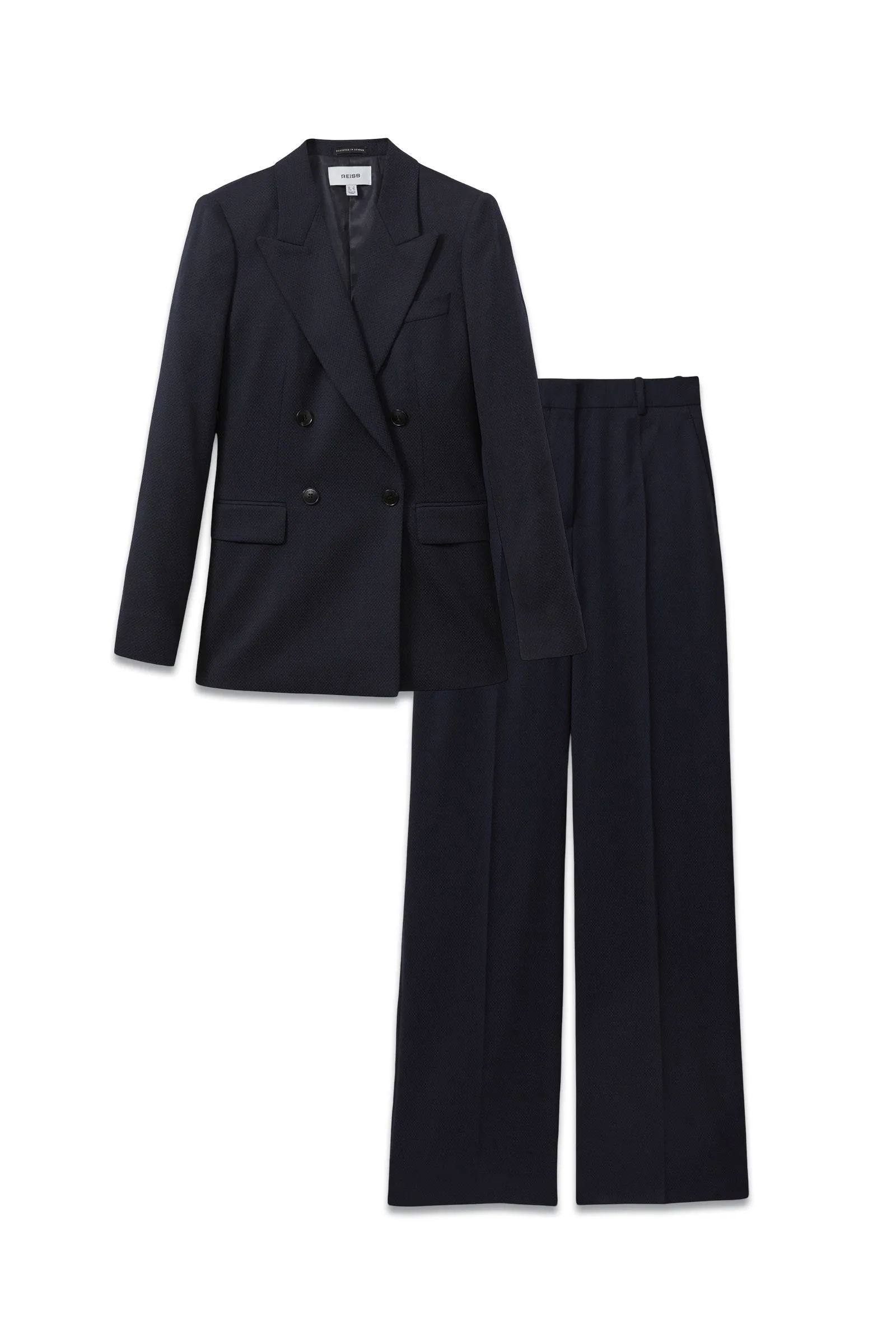 Hallie Textured Double Breasted Suit Blazer And Wide Leg Suit Trousers