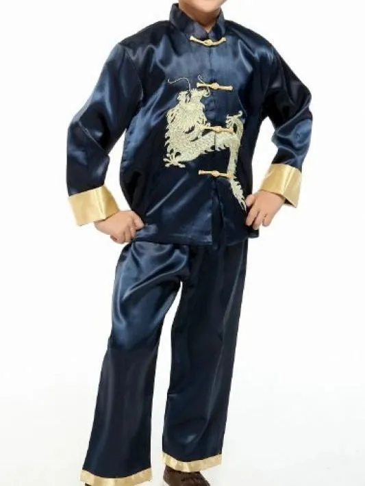 Handsome Dragon Satin Outfit for Boys and Juniors (Navy)