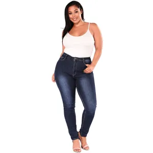 High Waist Stretchy Skinny Blue Denim Plus Size Jeans