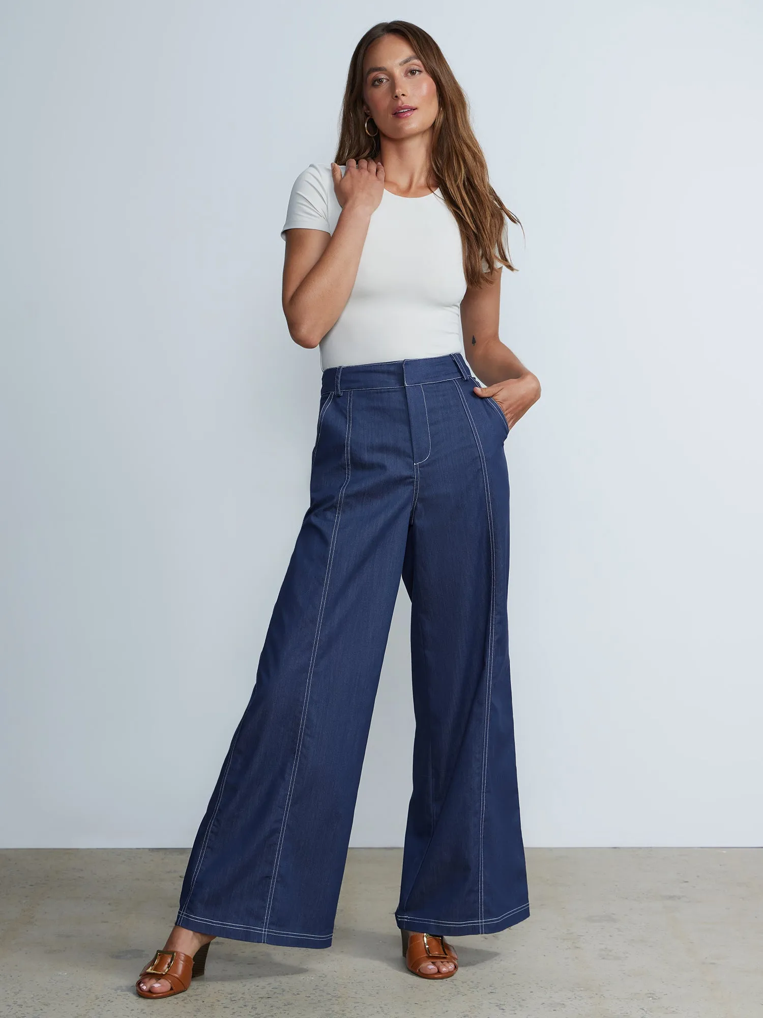 High Waist Wide Leg Seamed Pants