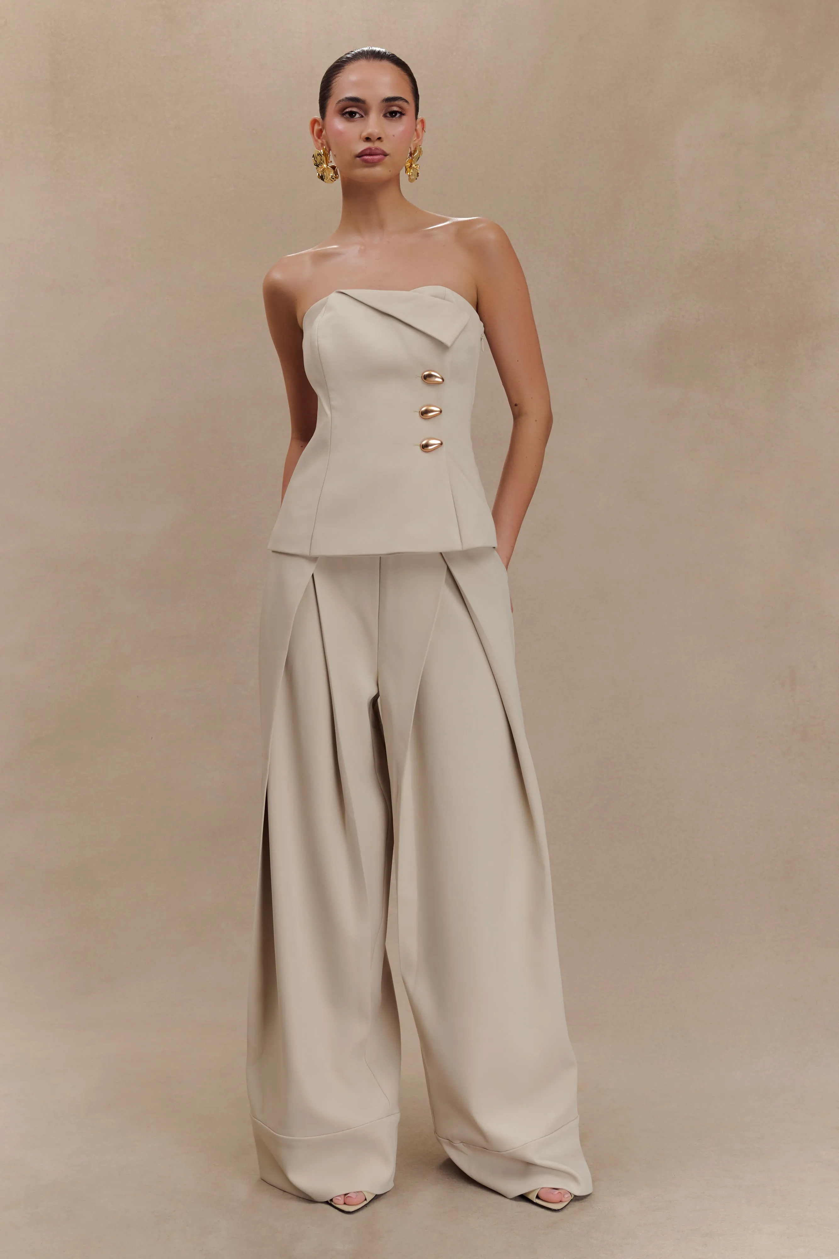 Katarina Wide Leg Suiting Pants - Sand