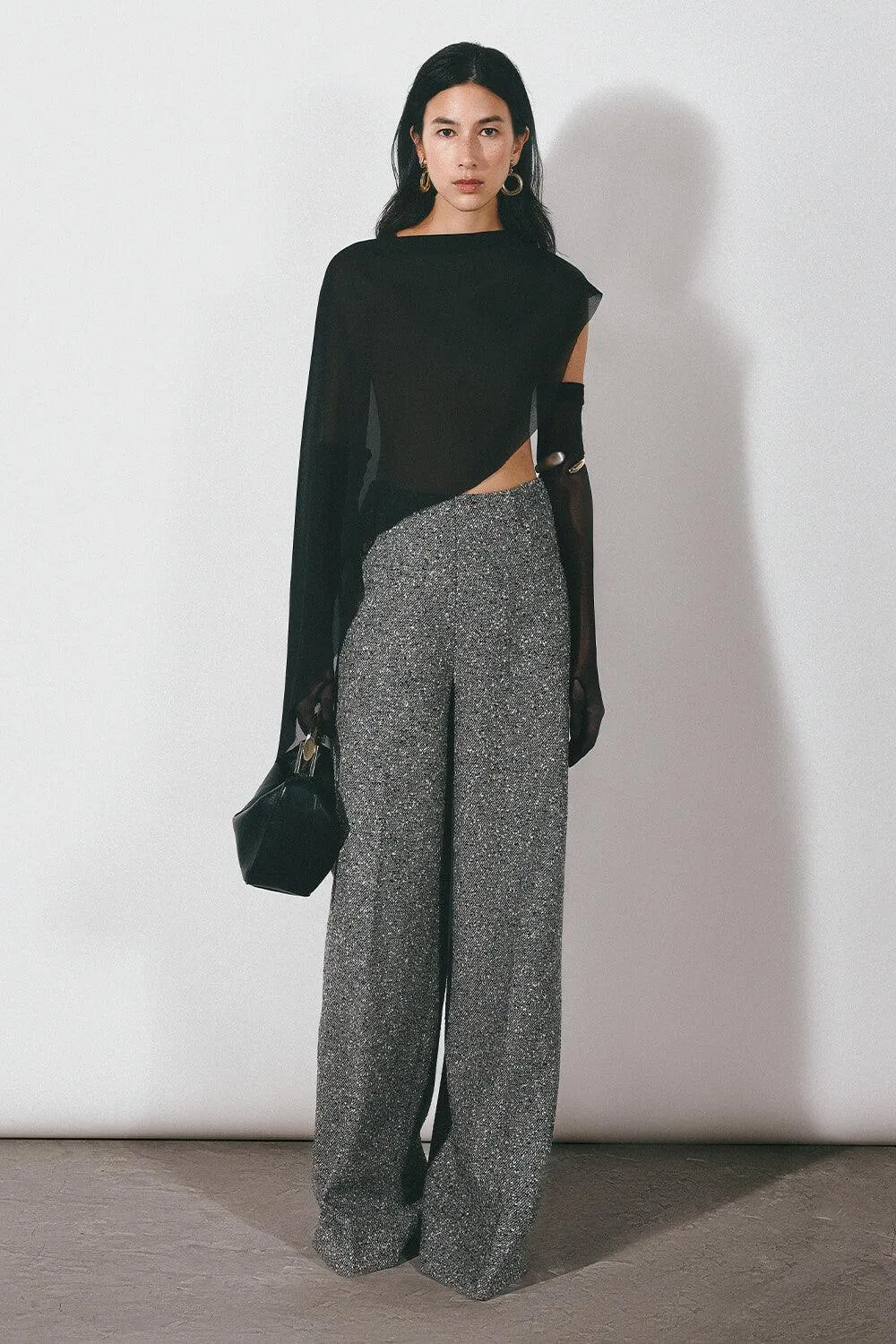 Kirea Straight Wide Leg Tweed Floor Length Pants