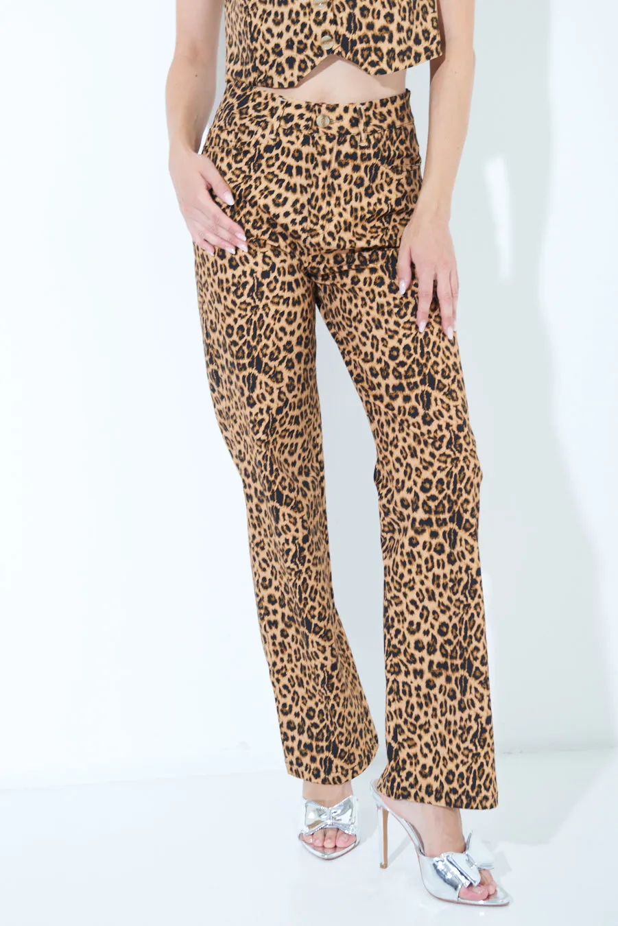 Leopard print straight-leg pants wholesale