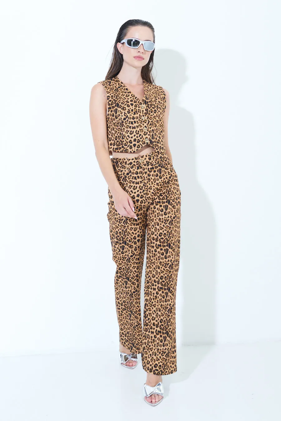 Leopard print straight-leg pants wholesale