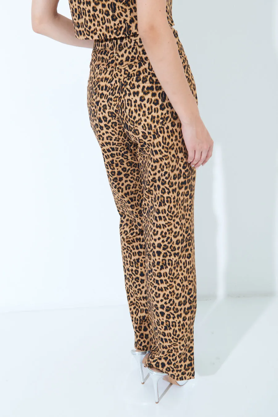 Leopard print straight-leg pants wholesale