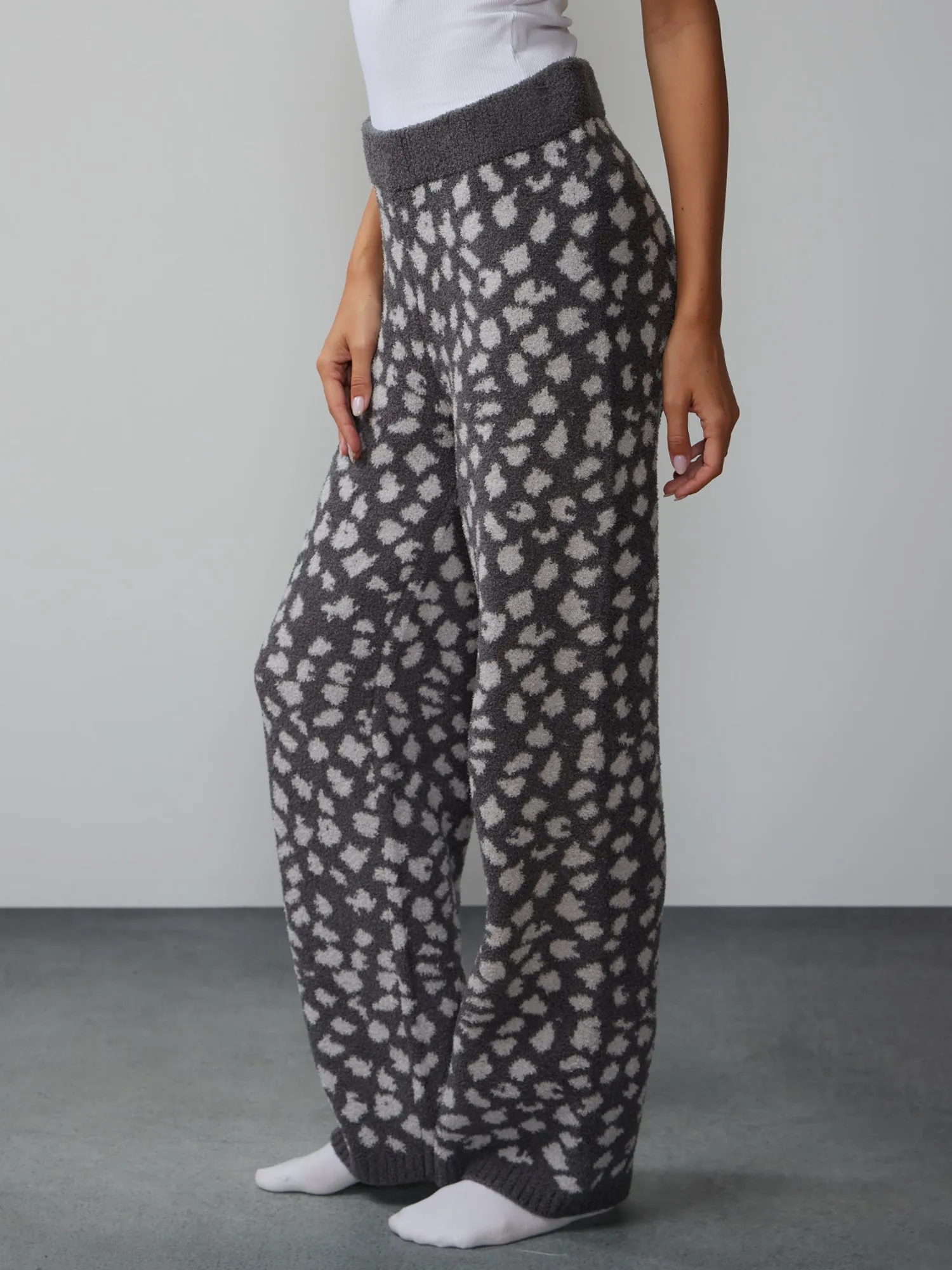 Leopard Print Teddy Wide Leg Pant